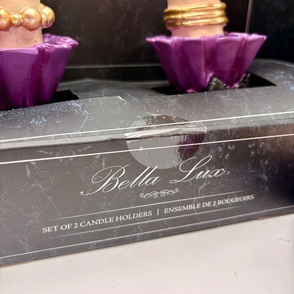 Bella Lux Halloween Bride of Frankenstein Bust & Hand Candle Holder Set Purple